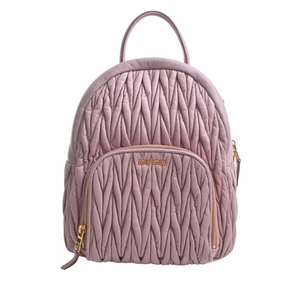 Miu Miu Handbags - MIU MIU miu MATELASSE Rucksack Backpack 5BZ022 Pink Beige Women's